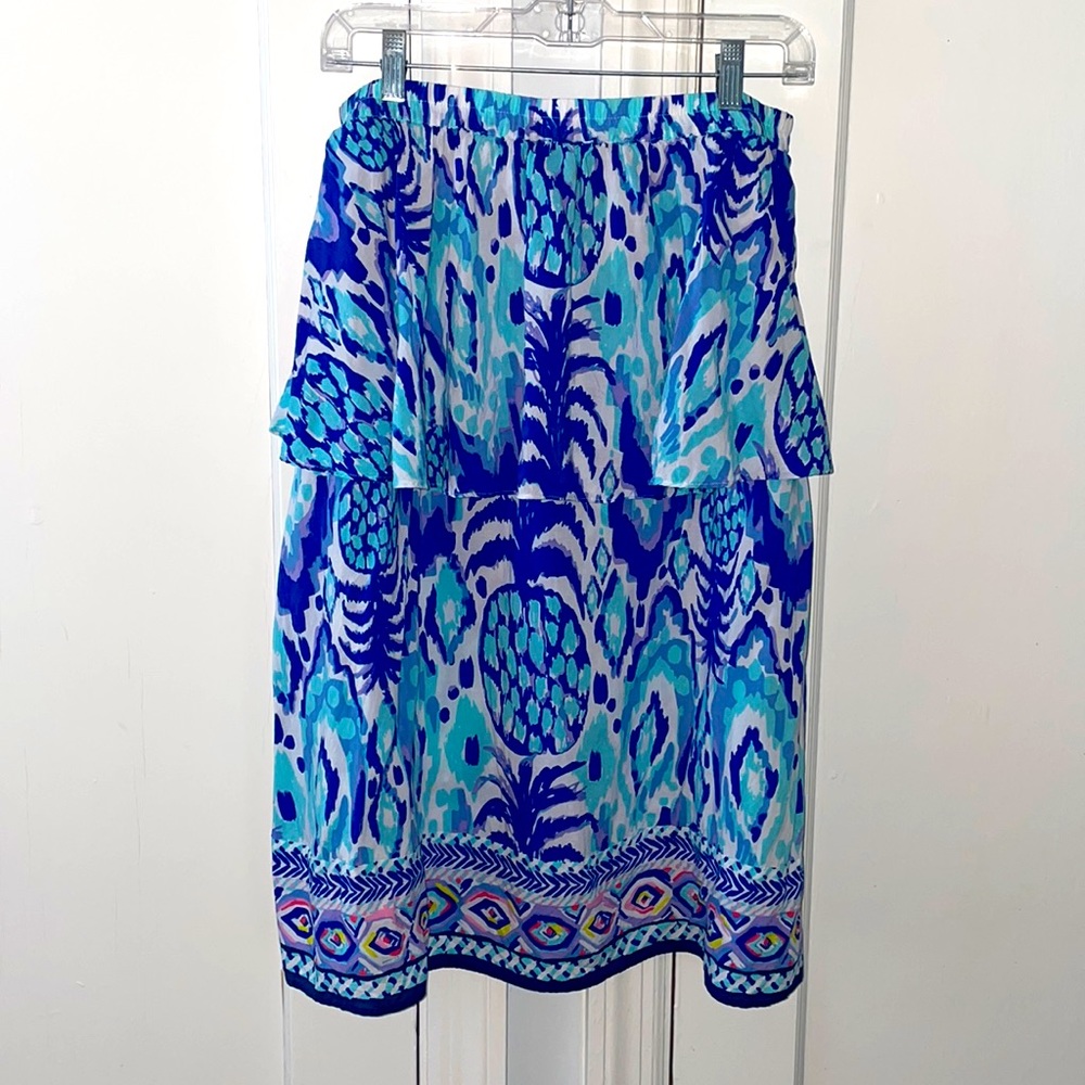 Lilly Pulitzer Strapless Dress in Blue & Aqua Ikat Print